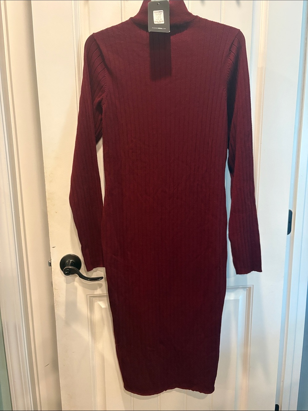 Fashion Nova Burgundy Ribbed midi Long Sleeve Mock Neck sweater Dress NWT